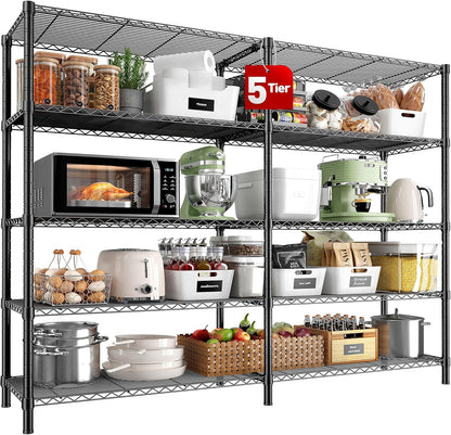 REIBII 5 Tier Wire Shelving Storage Shelves Loads 1430LBS, 58" W Metal Shelving for Storage