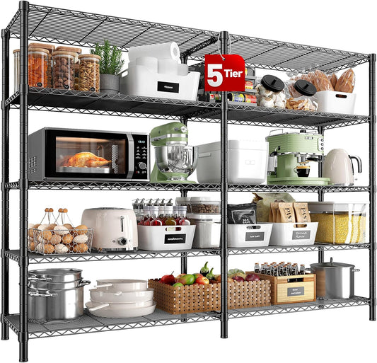 REIBII 5 Tier Wire Shelving Storage Shelves Loads 1430LBS, 58" W Metal Shelving for Storage