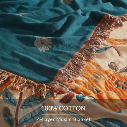 Boho Throw Blanket for Couch Sofa Bed, 100% Cotton Woven Quilt with Tassel 60”x80”, Super Soft