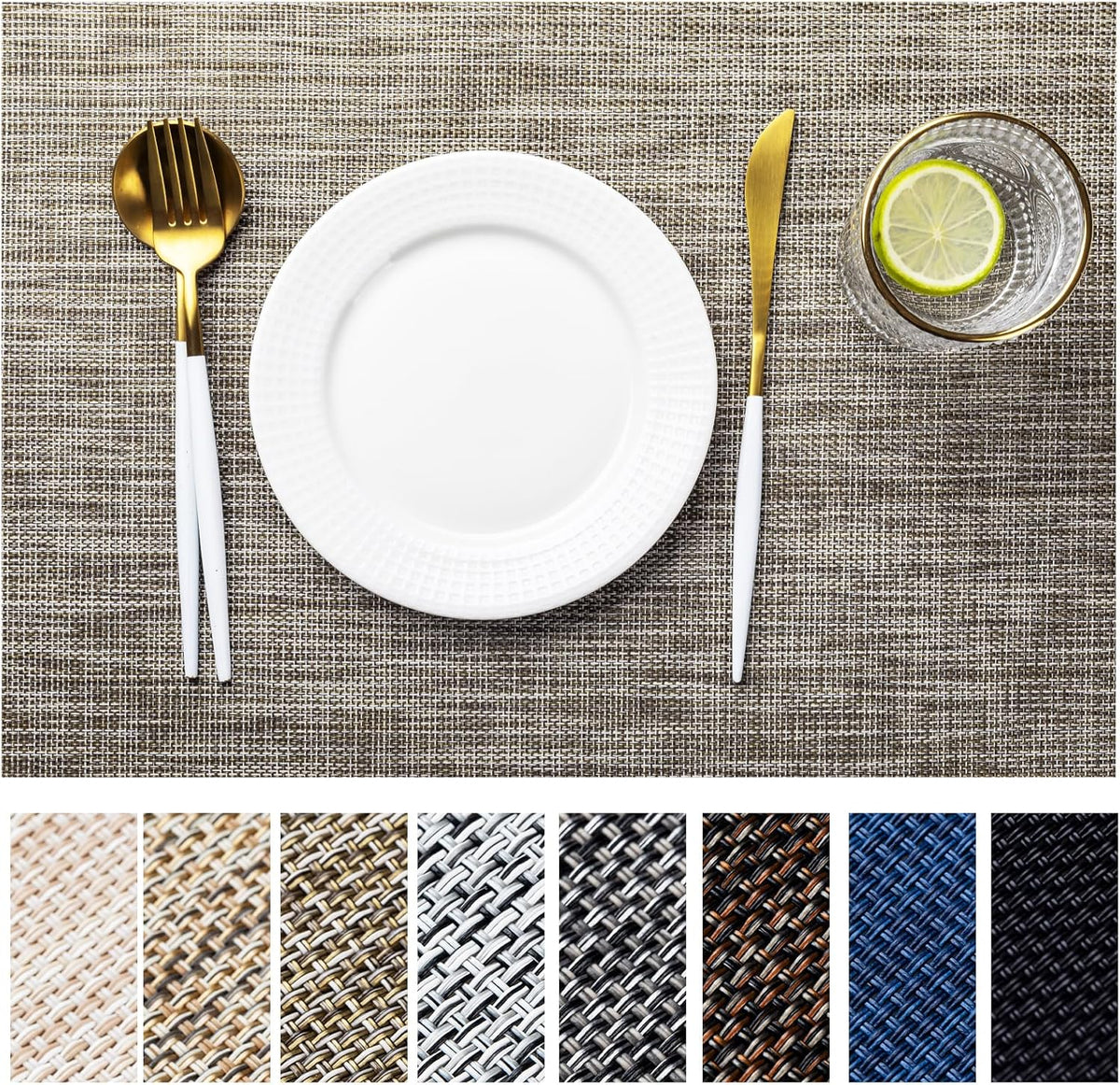 LEXMORE Placemats Set of 4 Vinyl/Plastic Woven Place Mats for Kitchen Table Indoor/Outdoor Washable