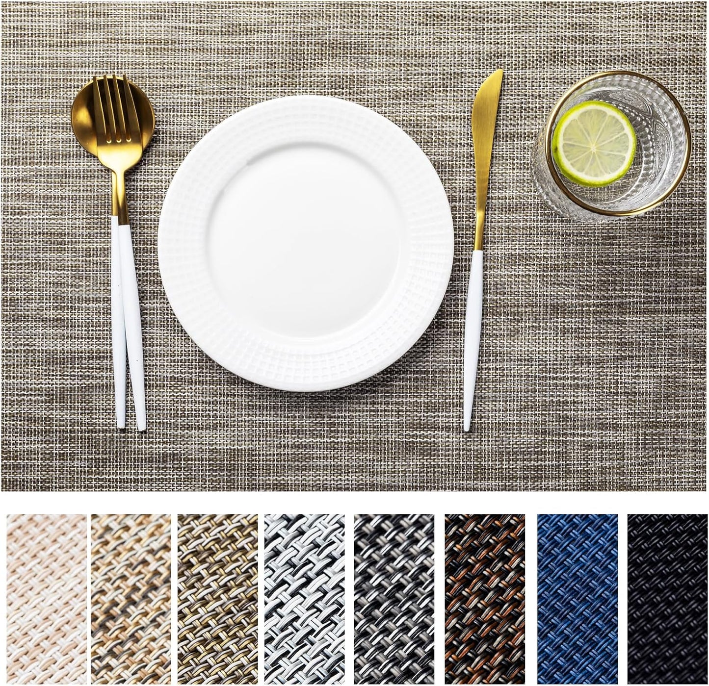 LEXMORE Placemats Set of 6 Vinyl/Plastic Woven Place Mats for Kitchen Table Indoor/Outdoor Washable