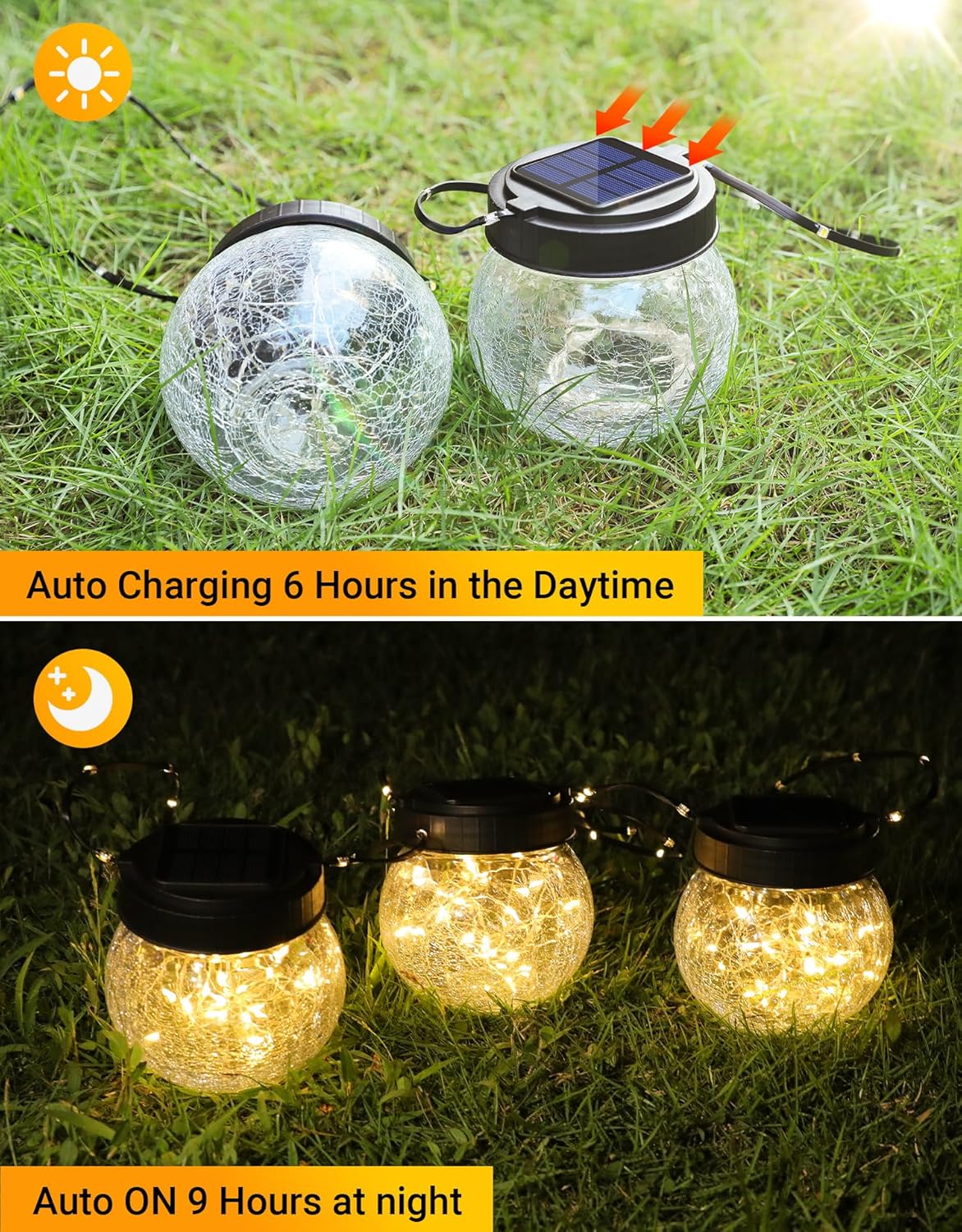 PARTPHONER Solar Lantern Solar Lights Outdoor Waterproof 2-Pack, Solar Powered Hanging Lights