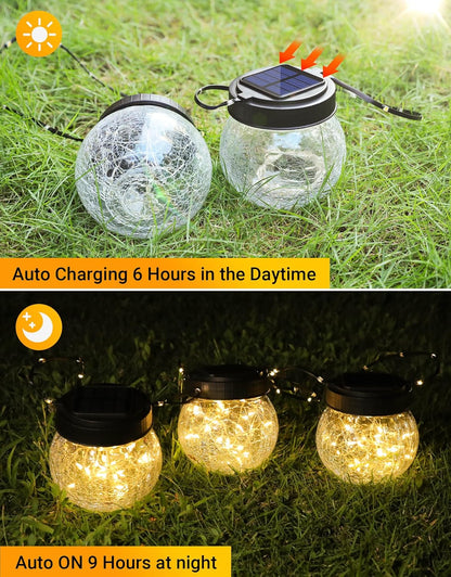 PARTPHONER Solar Lantern Solar Lights Outdoor Waterproof 2-Pack, Solar Powered Hanging Lights