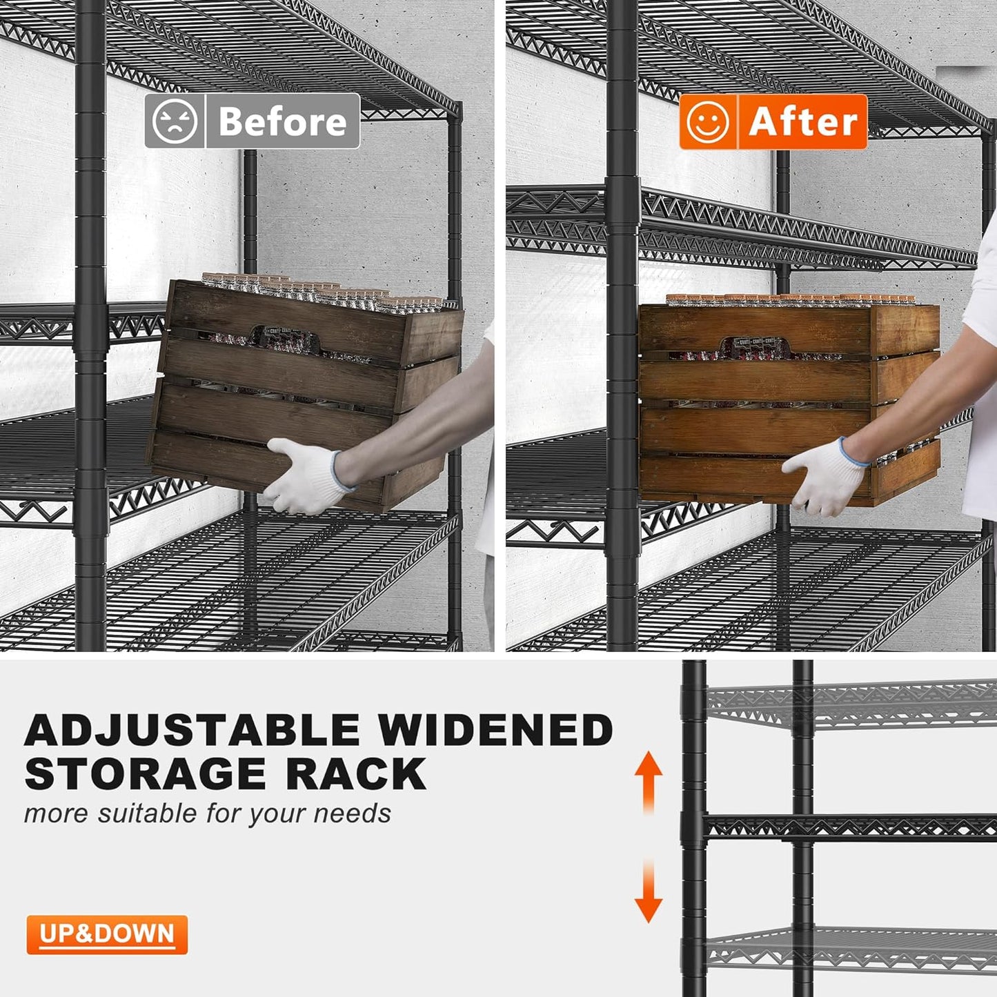 REIBII 85.7" H Storage Shelves 2998LBS Metal Shelving Unit with Wheels & Feet, 5 Tier Garage