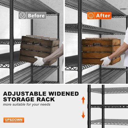 REIBII 85.7" H Storage Shelves 2998LBS Metal Shelving Unit with Wheels & Feet, 5 Tier Garage
