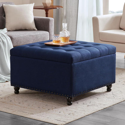 Tbfit Large Square Tufted Upholstered Ottoman and Coffee Table with Storage, Oversized Footrest