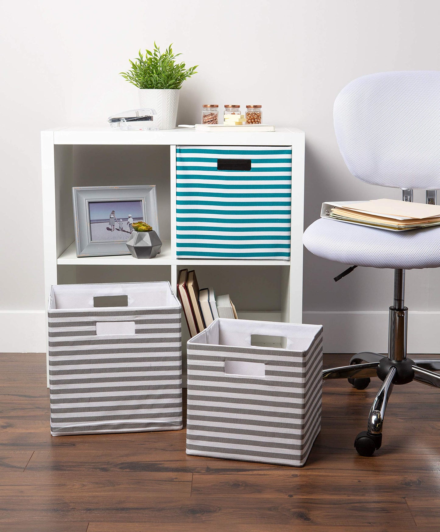 DII Collapsible Polyester Storage Cube, Pinstripe, Gray, Large