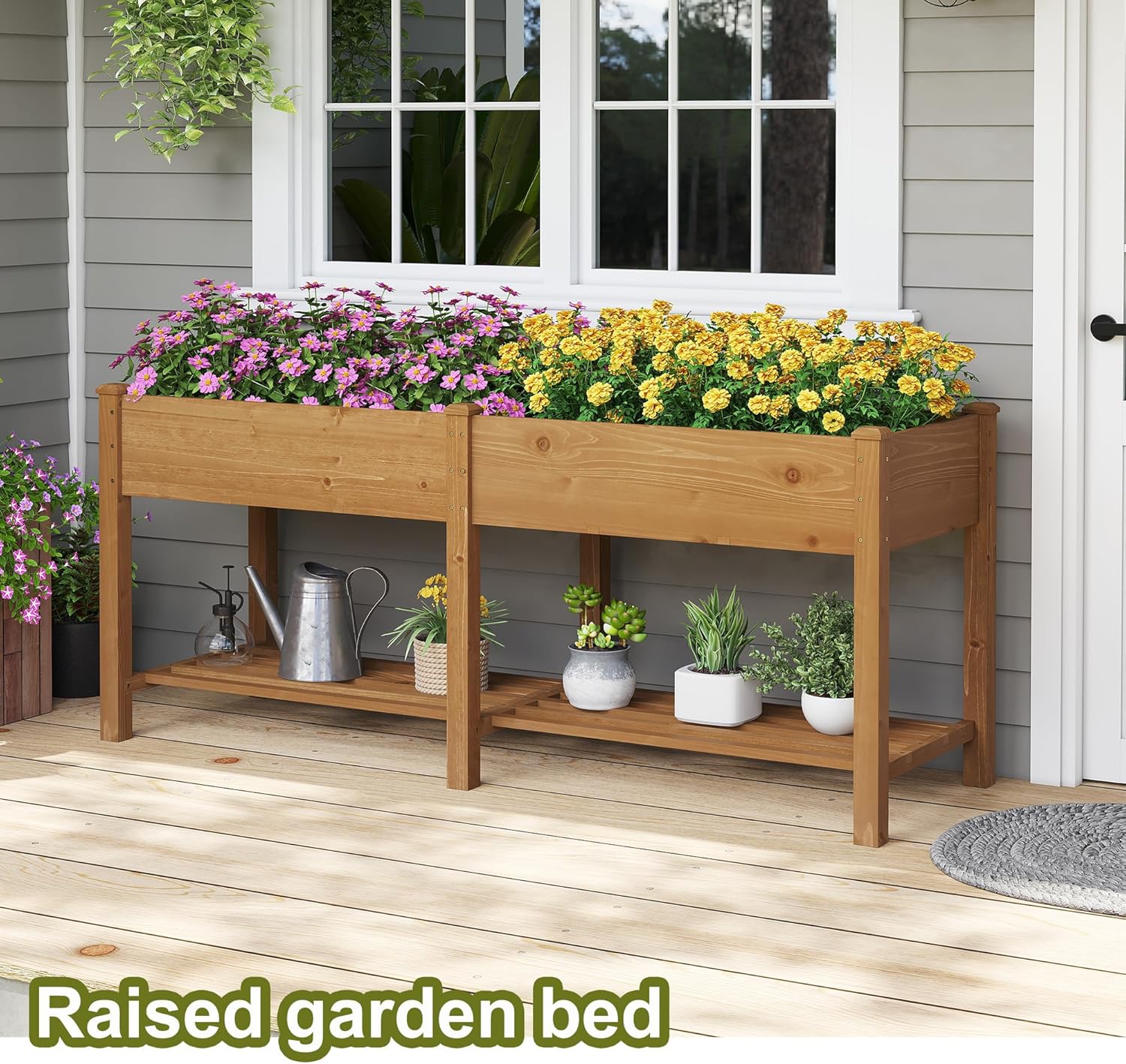 GHWIE Raised Garden Bed with Shelf,Elevated Wooden Planter Box with Legs,Garden Planter for