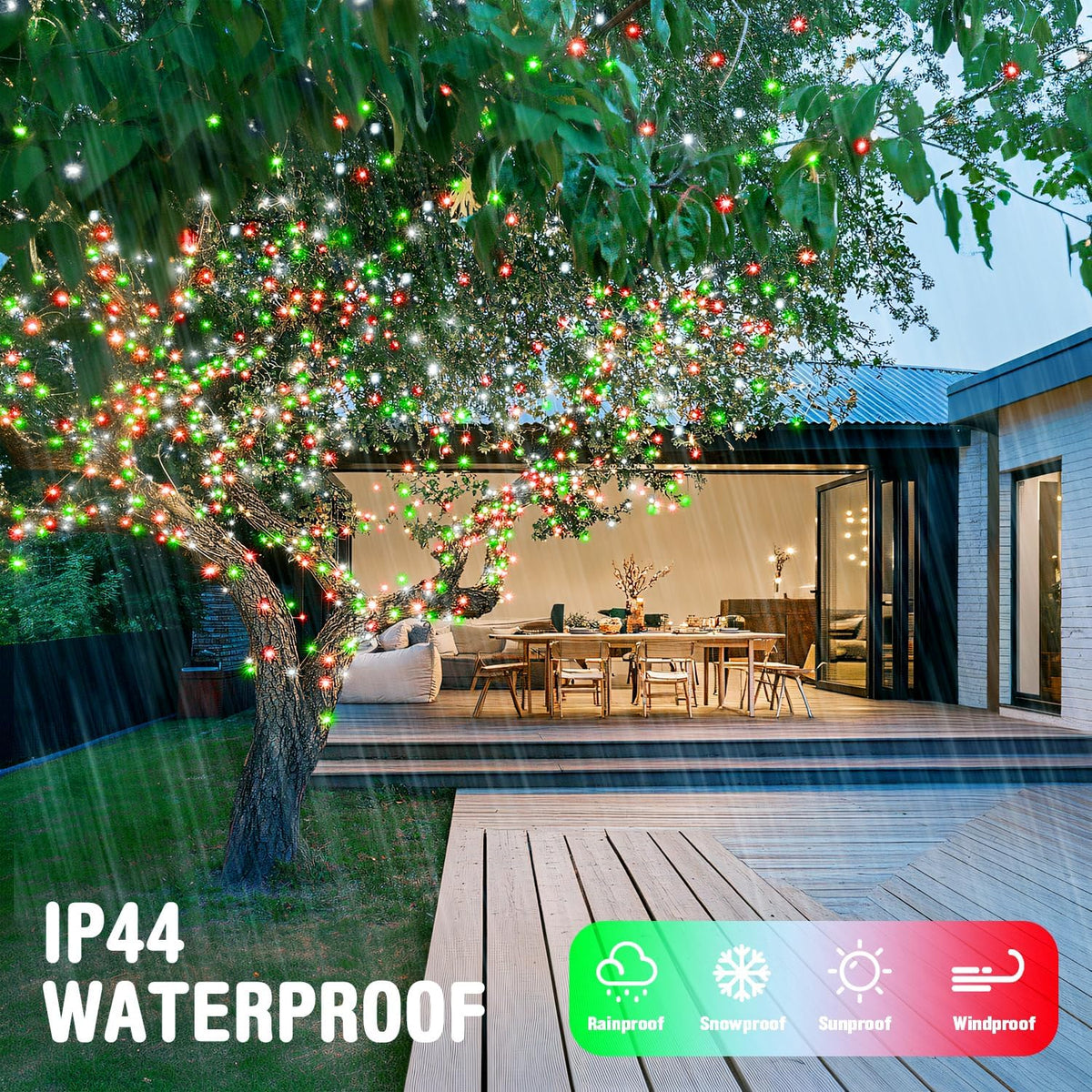 JMEXSUSS Connectable Red White and Green Christmas Lights, 8 Modes 100 LED Twinkle String Lights