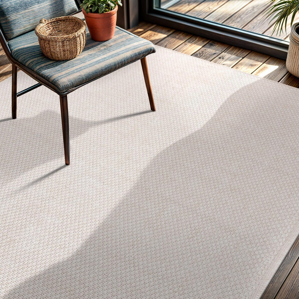 CAMILSON Easy Jute Rug 4x6, Indoor Outdoor Off-White Farmhouse Area Rugs for Living Room Patio and