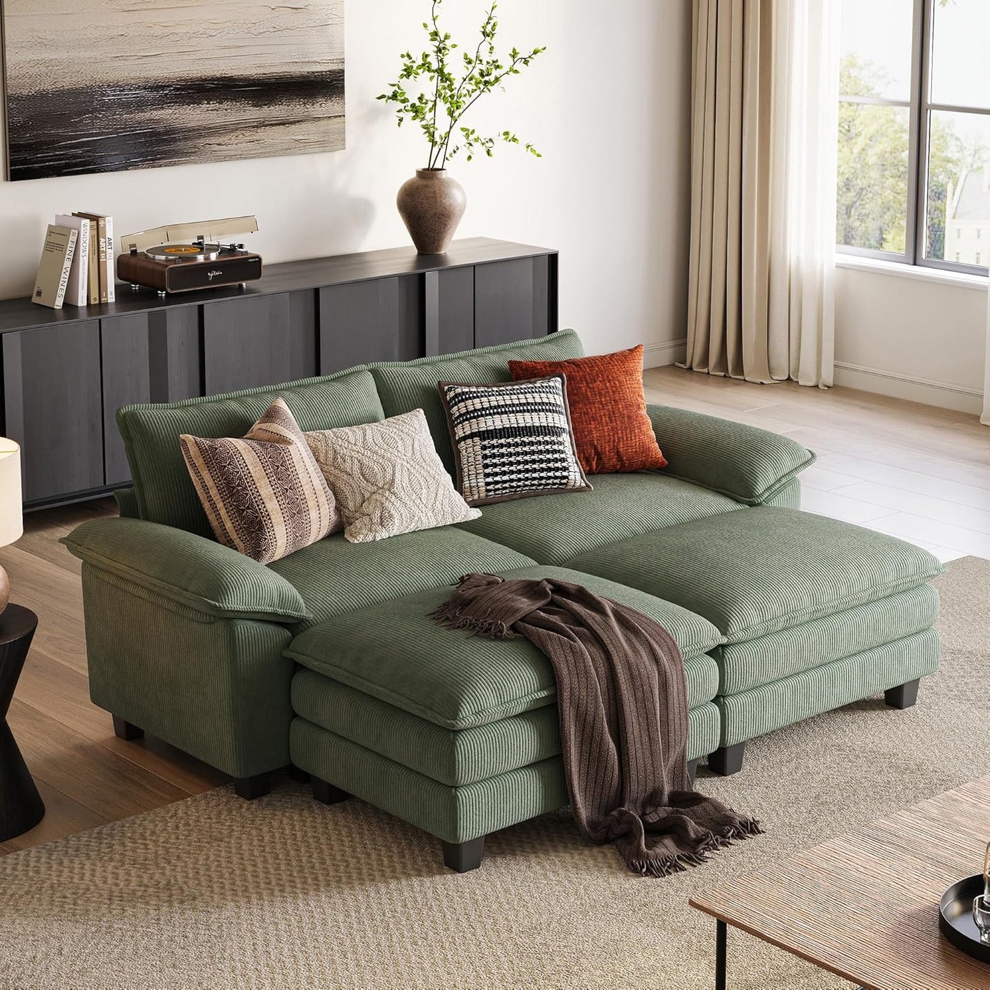 LINSY HOME Modular Sectional Sofa - 90'' Sleeper Sofa Cloud Couch Oversized Corduroy Sofa Bed with