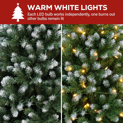 Hykolity 6 ft Prelit Christmas Tree with 250 LED Warm White Lights, Partially Snow Flocked