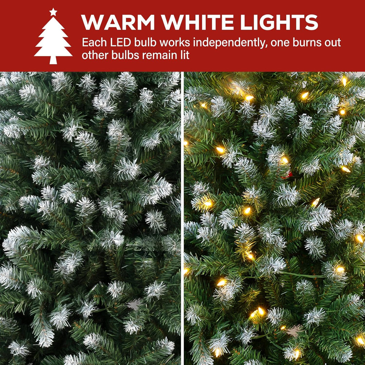 Hykolity 7.5 ft Prelit Christmas Tree, Artificial Christmas Tree with 350 Warm White Lights, 1446