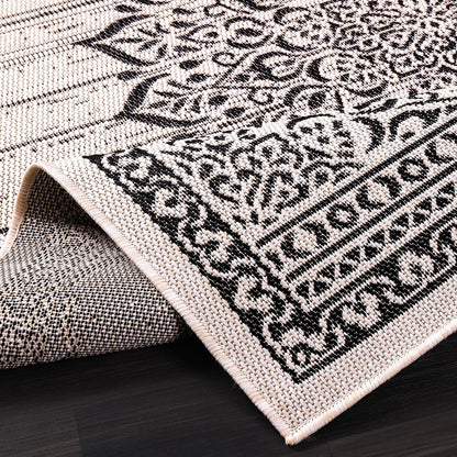 CAMILSON Outdoor Rug, 5x7 Medallion White Black Modern Area Rugs for Indoor and Outdoor Patios