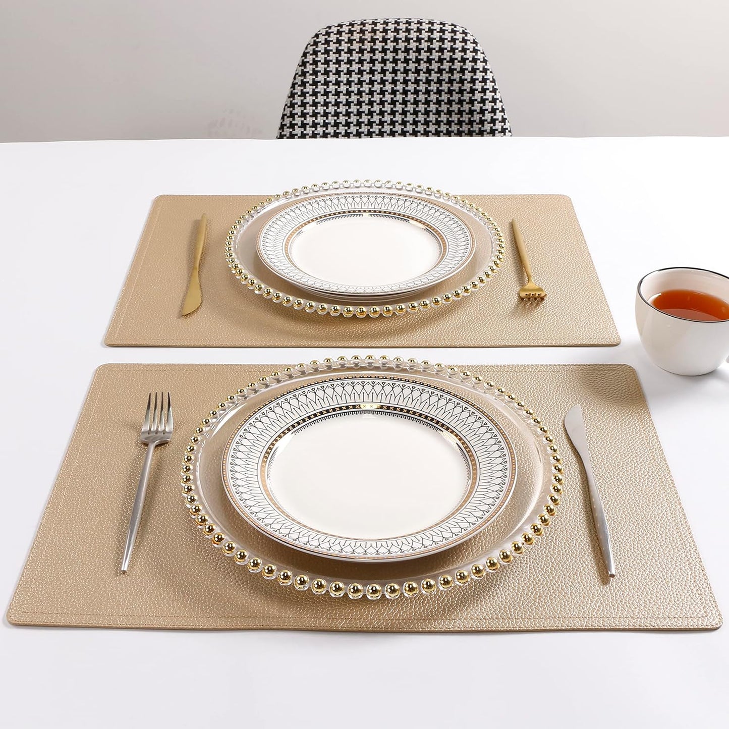 Set of 6 Faux Leather Placemats, PU Table Mats, Waterproof, Stain Resistant, Heat Resistant, Easy