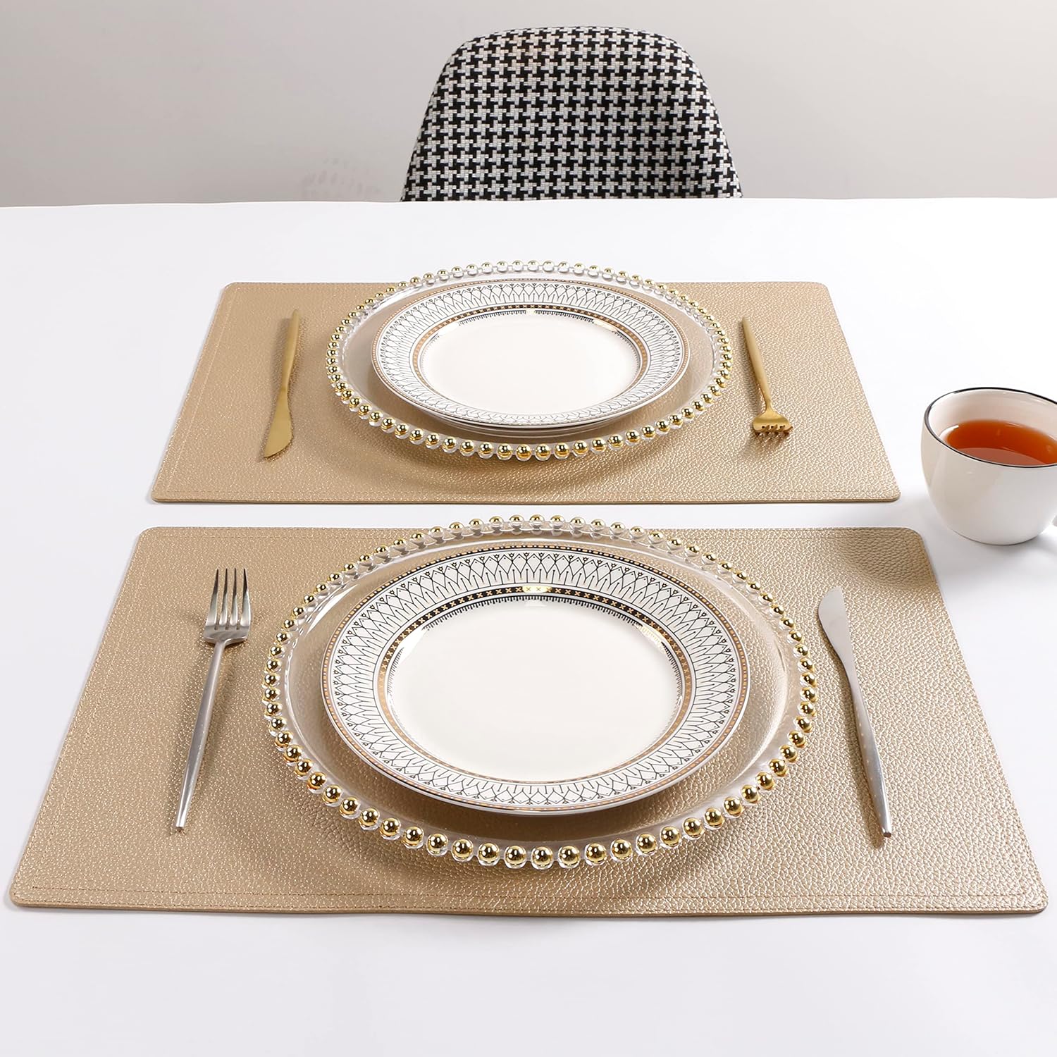 Set of 6 Faux Leather Placemats, PU Table Mats, Waterproof, Stain Resistant, Heat Resistant, Easy