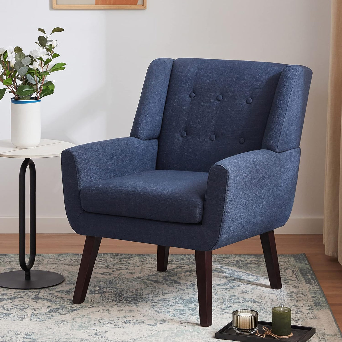 HUIMO Accent Chair Living Room Chair, Upholstered Button Tufted Armchair, Linen Fabric Sofa Chairs
