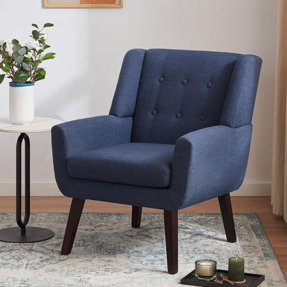 HUIMO Accent Chair Living Room Chair, Upholstered Button Tufted Armchair, Linen Fabric Sofa Chairs