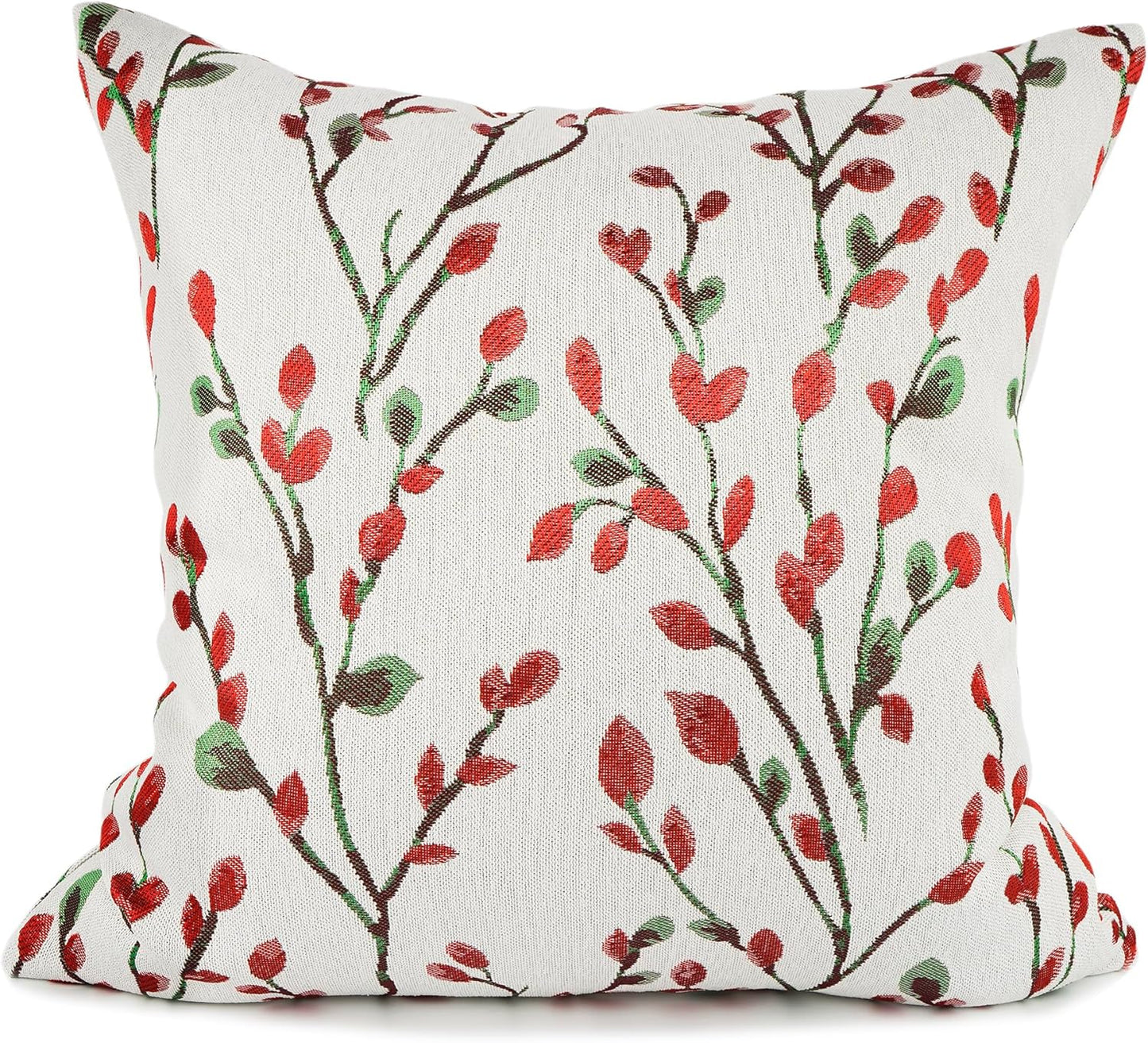 YOUR SMILE Christmas Red Classical Embroidery Jacquard Teal Leaf Pattern Square Decorative Throw