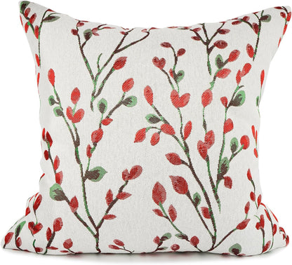 YOUR SMILE Christmas Red Classical Embroidery Jacquard Teal Leaf Pattern Square Decorative Throw