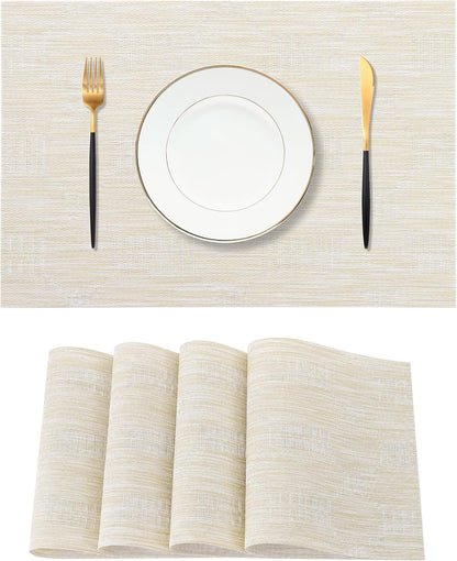 Leetaltree Wheat Placemats Set of 4 - Heat Resistant Non-Slip Place mats for Dining Table, Washable