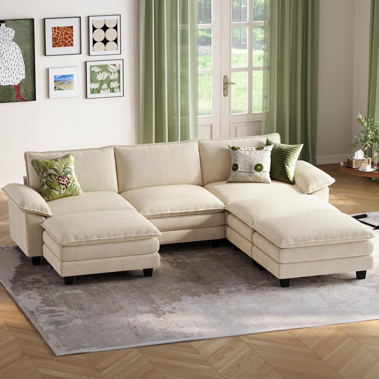 LINSY HOME Modular Sectional Sofa - 123'' Oversized Sleeper Sofa Cloud Couch Corduroy Sofa Bed with