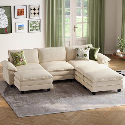 LINSY HOME Modular Sectional Sofa - 123'' Oversized Sleeper Sofa Cloud Couch Corduroy Sofa Bed with