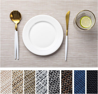 LEXMORE PlaceMats Set of 12 Vinyl/Plastic Woven Place Mats for Kitchen Table Indoor/Outdoor