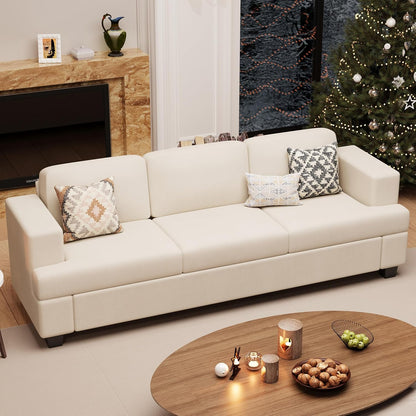 89" White Corduroy Sofa for Living Room, 3 Seater Cloud Couch, Deep Seat Floor Couch for Bedroom