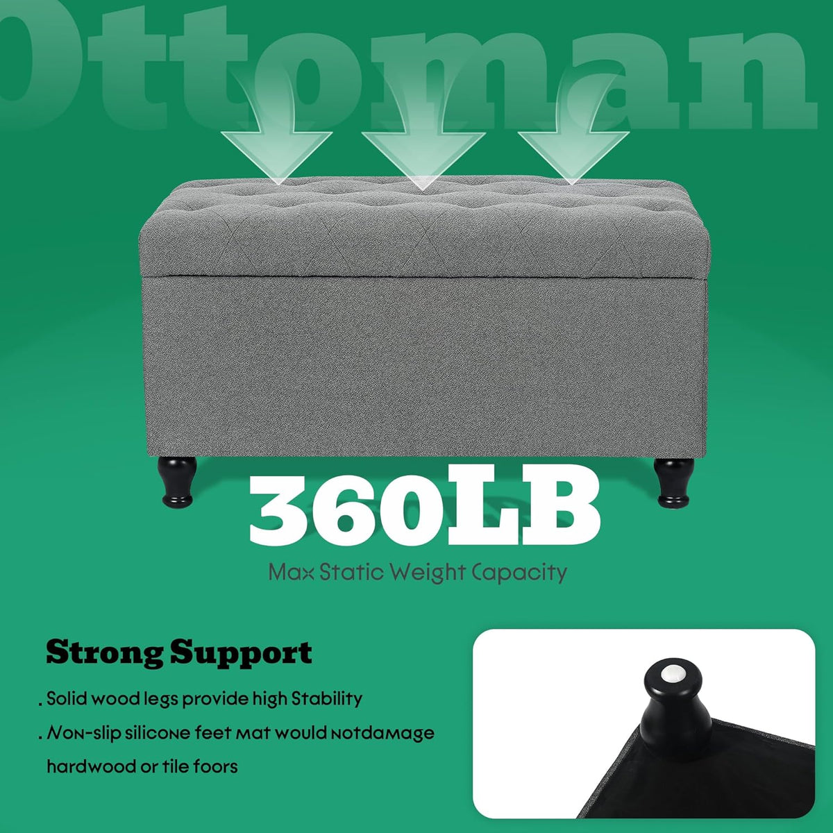 Ottoman with Storage 32'' Ottoman Storage Bench Fabric Ottomans Footstools Upholstered Foot Rest