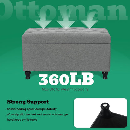 Ottoman with Storage 32'' Ottoman Storage Bench Fabric Ottomans Footstools Upholstered Foot Rest