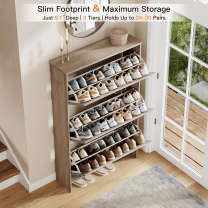 Nicetree Shoe Cabinet for Entryway, 3 Flip Drawers Shoe Storage Cabinet with 3-Tier Adjustable