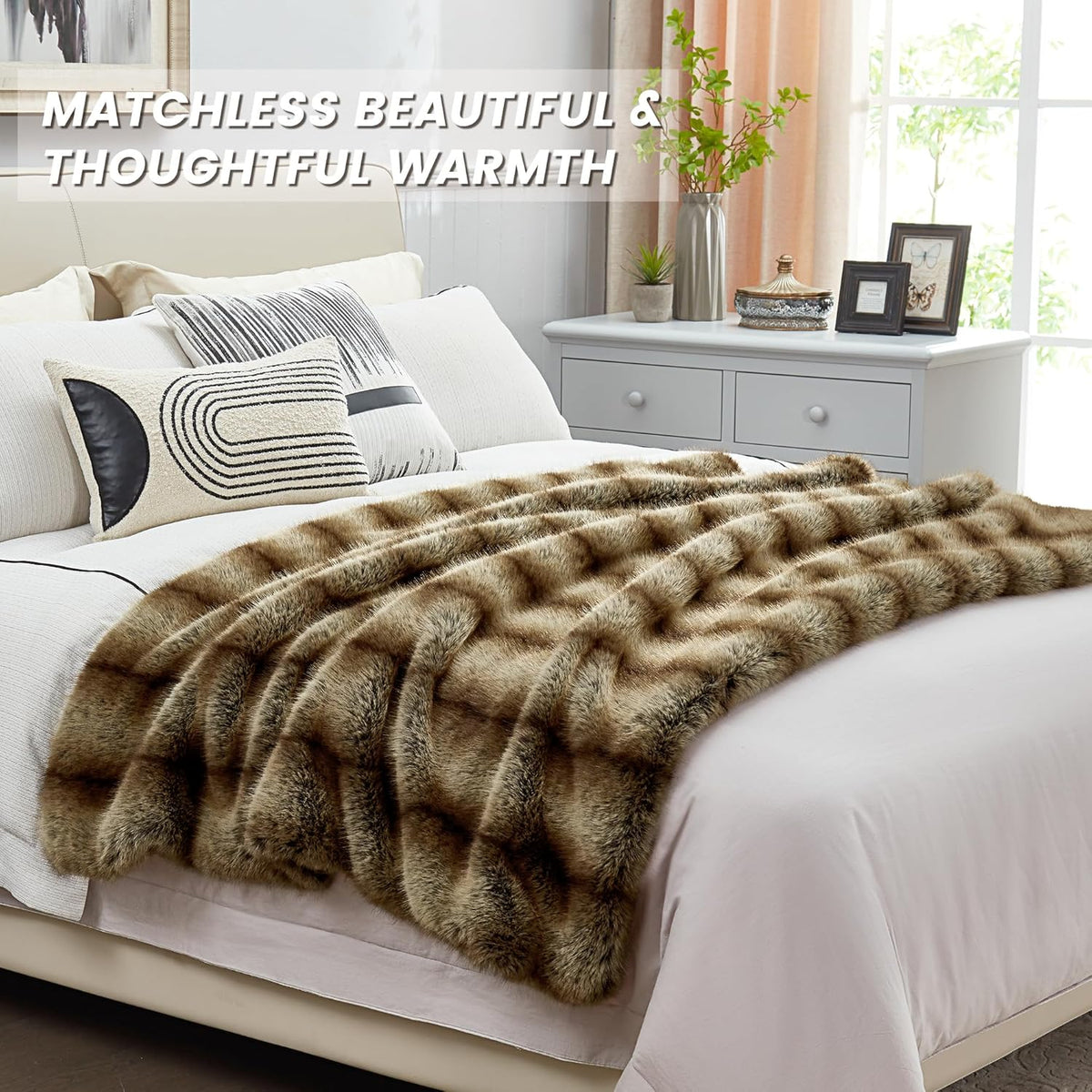 DREAMNINE Premium Luxury Fuzzy Animal Skin Faux Fur Throw Blanket 50" x 60", Double Sided Thick
