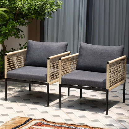 Idzo Oscar Wicker Outdoor Lounge Chair Set of 2, Sturdy Metal Frame, Weather-Resistant Rope Weave
