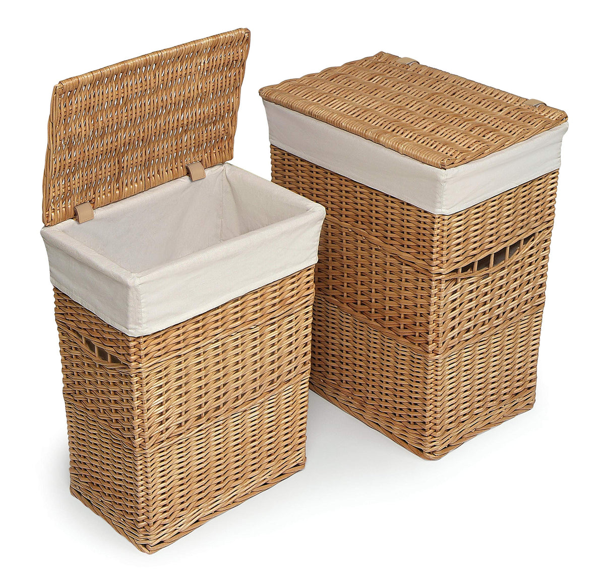 Badger Basket Wicker Two Hamper Set with Liner – Removable Liner, Nesting Hampers for Laundry and