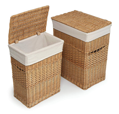 Badger Basket Wicker Two Hamper Set with Liner – Removable Liner, Nesting Hampers for Laundry and