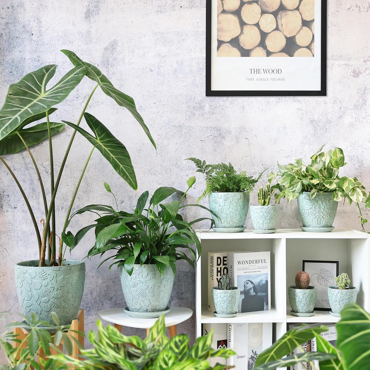 6 Inch Retro Ceramic Planter Set of 2 with Drainage Hole and Saucer for Plants, Indoor-Outdoor