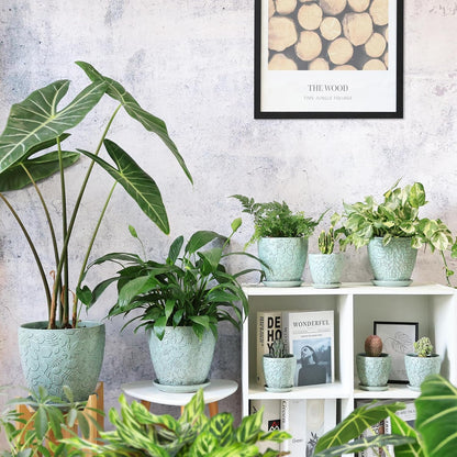 6 Inch Retro Ceramic Planter Set of 2 with Drainage Hole and Saucer for Plants, Indoor-Outdoor