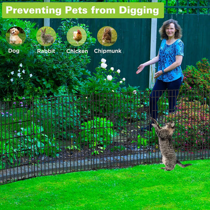 8 Panels No Dig Garden Fence Animal Barrier, 48in(H) × 21ft(L) Decorative Metal Outdoor Dog Fence