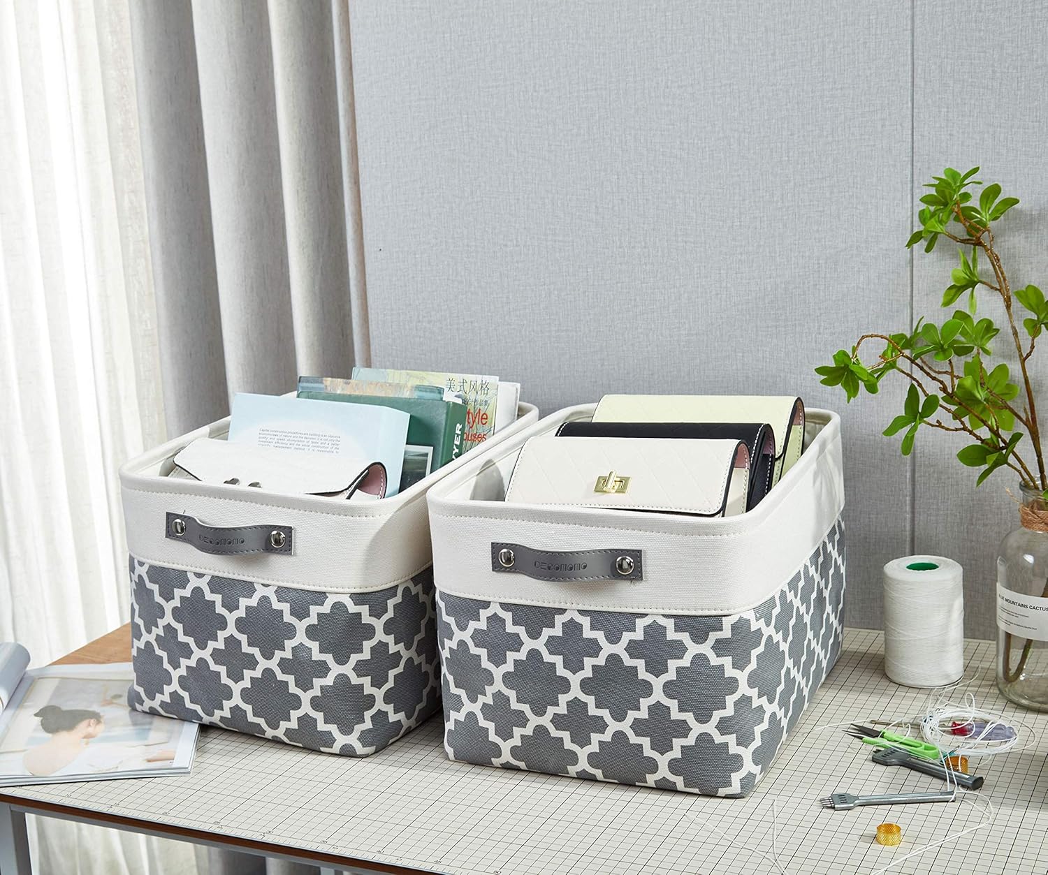 DECOMOMO Grey Storage Bins Fabric Storage Baskets for Shelves, Linen Closet Organization Toys
