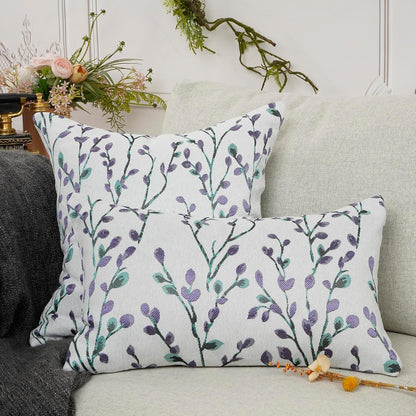 YOUR SMILE Classical Embroidery Jacquard Purple Square Decorative Throw Pillow Case Cushion