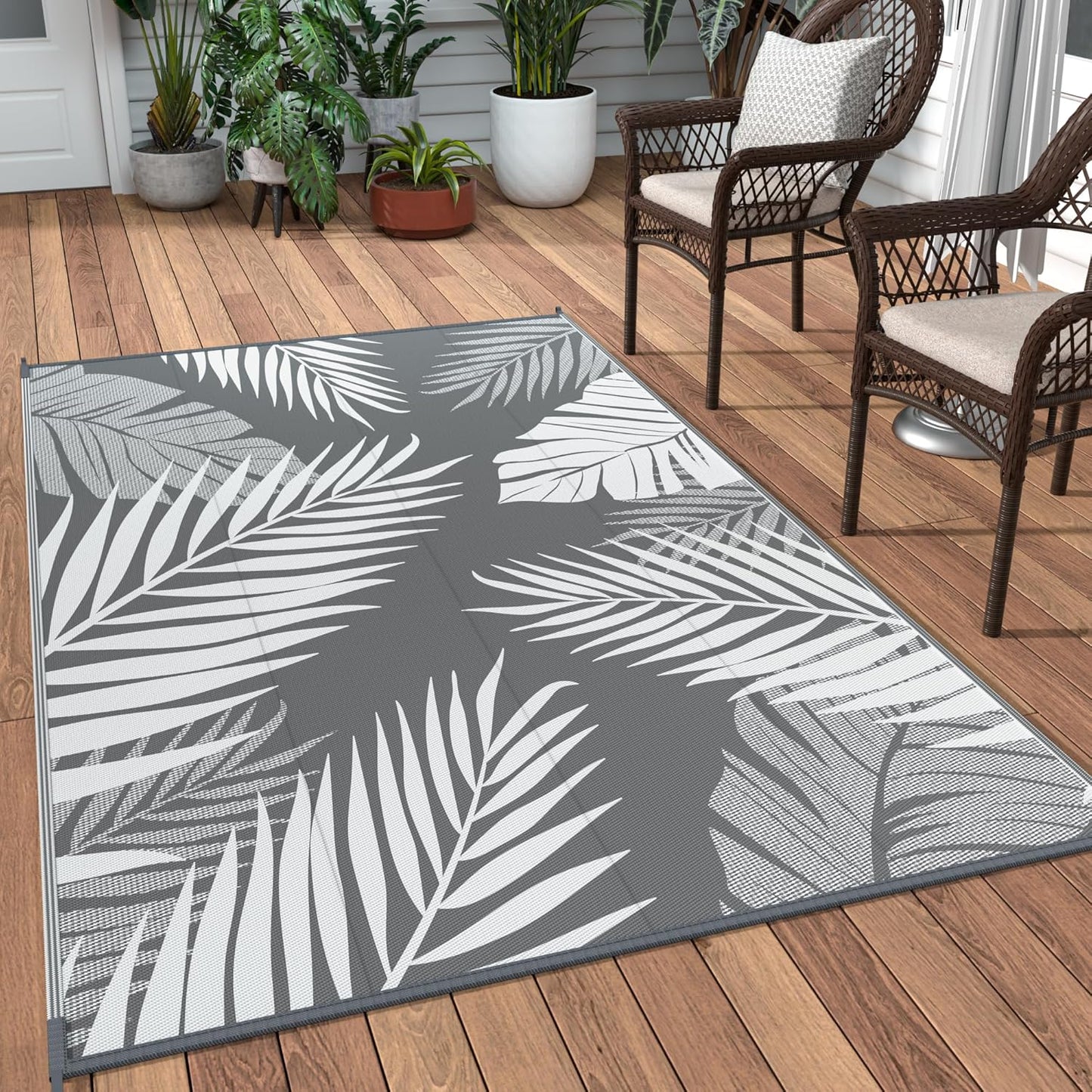 GENIMO Outdoor Rug 3' x 5' Waterproof for Patios Clearance, Reversible Outdoor Plastic Straw