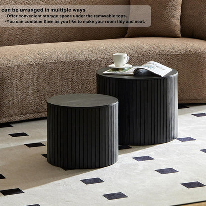 Nesting Coffee Tables Set of 2, Wooden Round Coffee Tables with Storage,Modern Circle Accent End