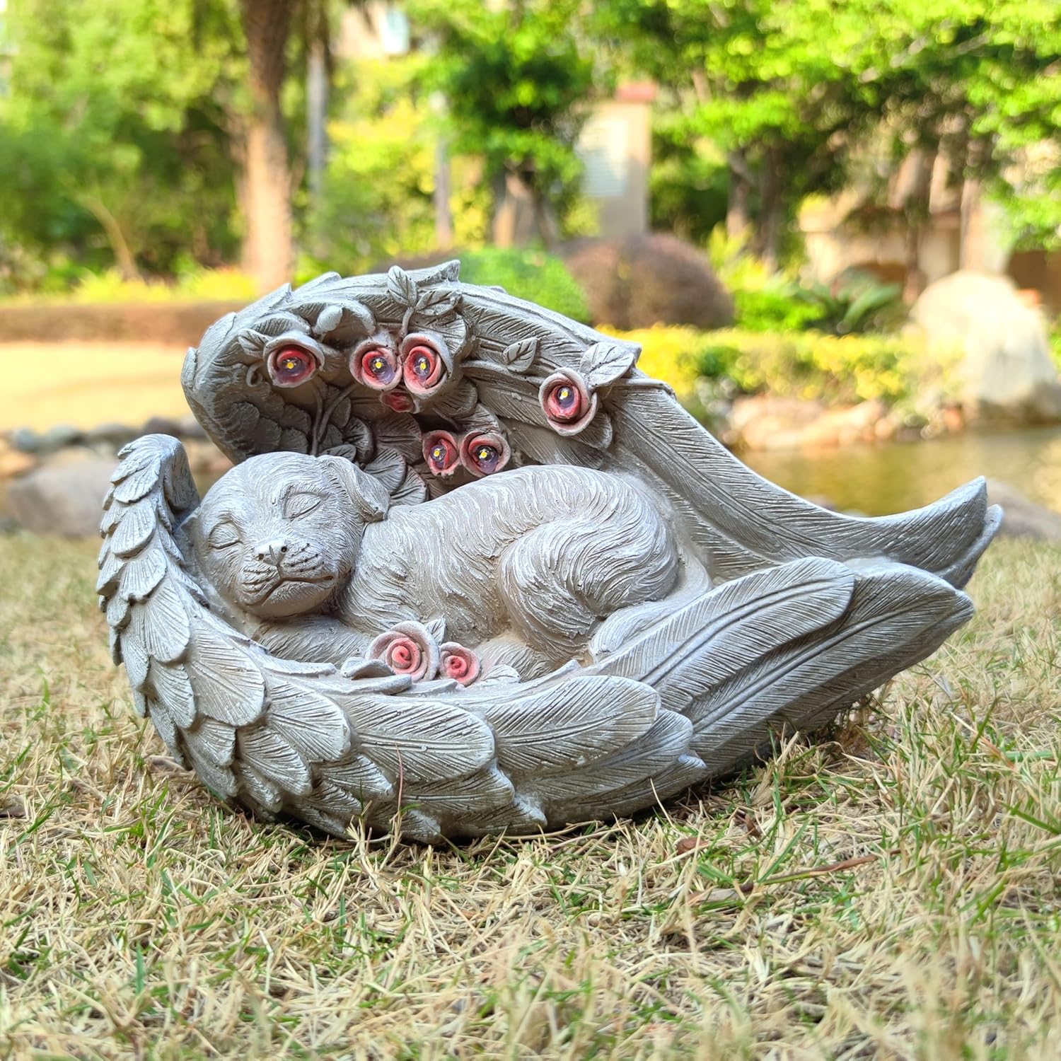 Solar Dog Garden Statues Outdoor Décor- Dog Figurines Solar LED Light Lawn Ornaments - Yard