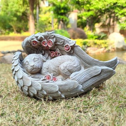 Solar Dog Garden Statues Outdoor Décor- Dog Figurines Solar LED Light Lawn Ornaments - Yard