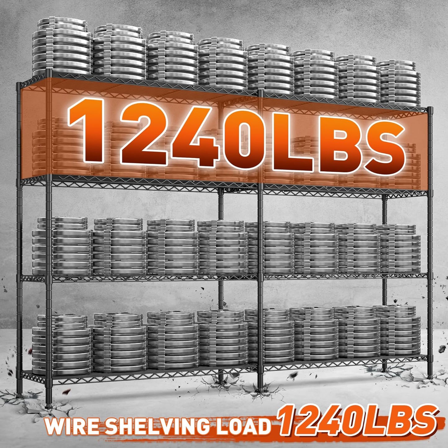 REIBII 70"W Metal Shelving, Storage Shelves 4-tier Wire Shelving Unit Load 1240LBS Metal Shelves
