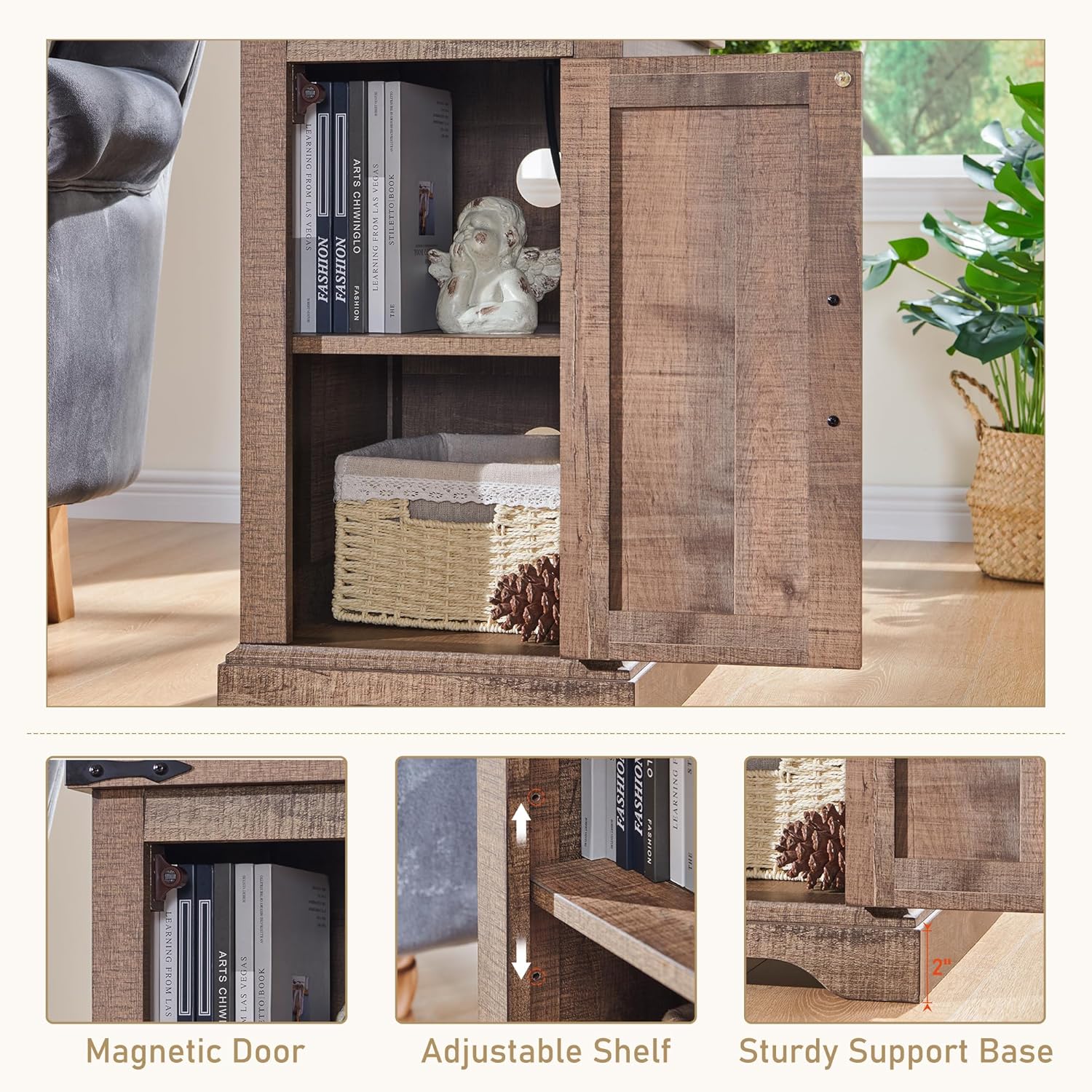 JXQTLINGMU Farmhouse Nightstand Set of 2 with Charging Station, 17"D Rectangular End Table with