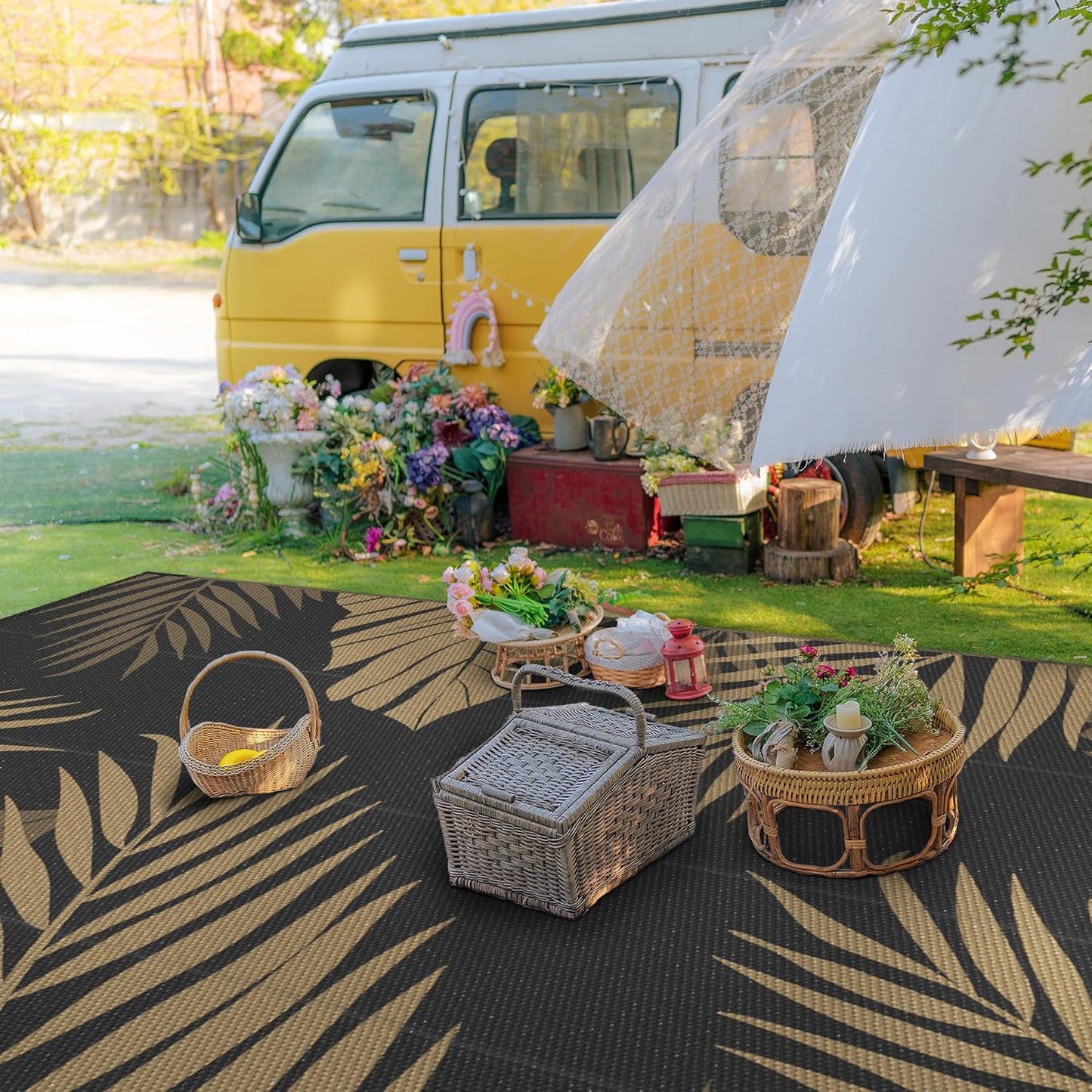 GENIMO Outdoor Rug 10' x 14' Waterproof for Patios Clearance, Reversible Outdoor Plastic Straw