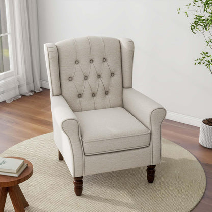 Accent Chair, Upholstered Armchair with Button Tufted High Back & Solid Wood Legs, Comfy Wingback