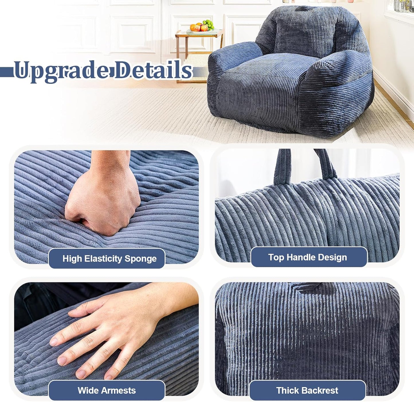 Giant Bean Bag Chair, Faux Fur Bean Bag Chair for Adults, Fluffy and Comfy Bean Bags with Filler